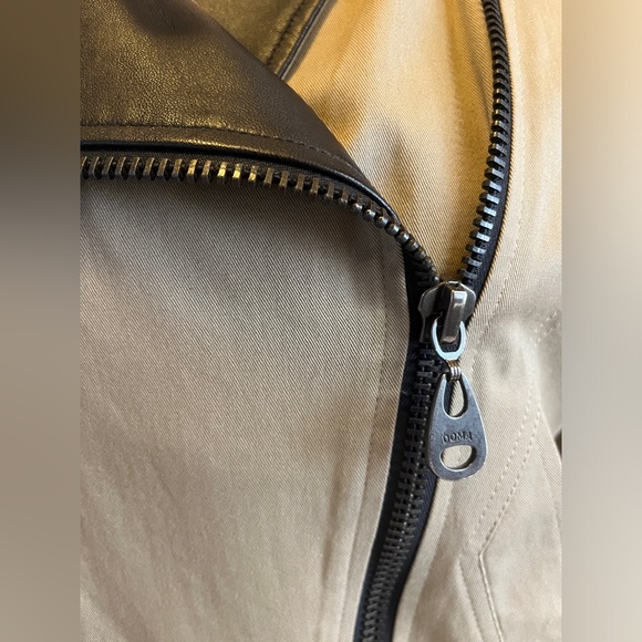 DOMA Moto Jacket CONVERTIBLE Leather Khaki Panel Zipper Coat Cropped Blazer Top - Picture 8 of 17